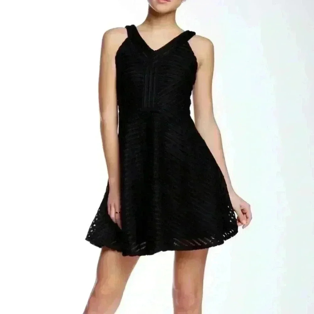Gracia black striped/mesh fit and flare dress